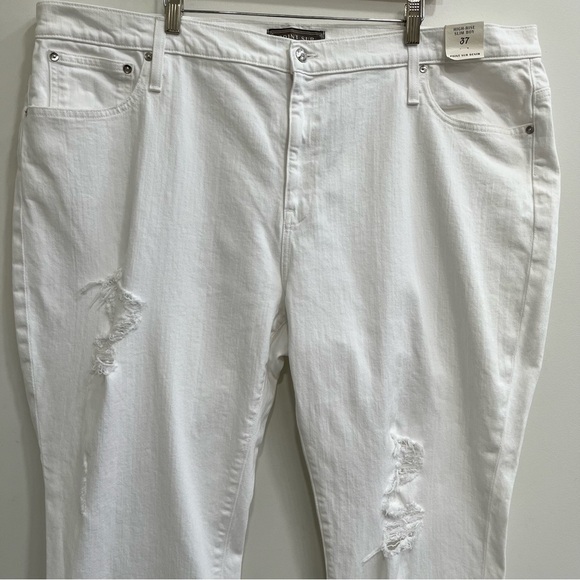 POINT SUR J. Crew High Rise Slim Boy Distressed White Jeans Plus Size 37 US 22 - Picture 5 of 16